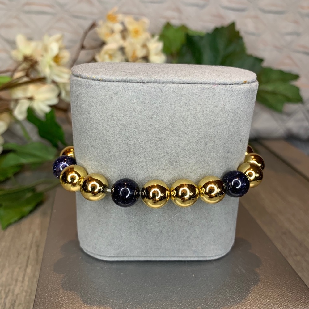 Gorjana Blue Sandstone and Gold Bead Bracelet